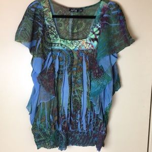 Boho jewel tone paisley chiffon blouse, XL, APT 9